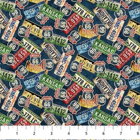 Historic Route 66 License Plates Navy Multi by Northcott